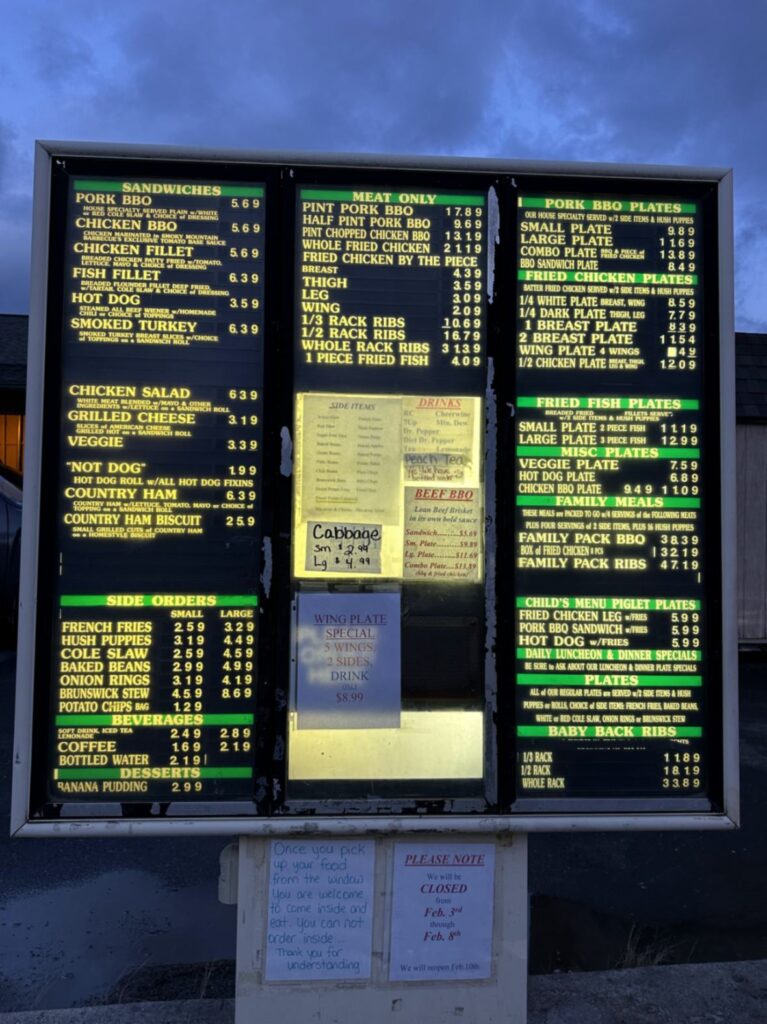 Smoky Mountain Barbecue Menu 1