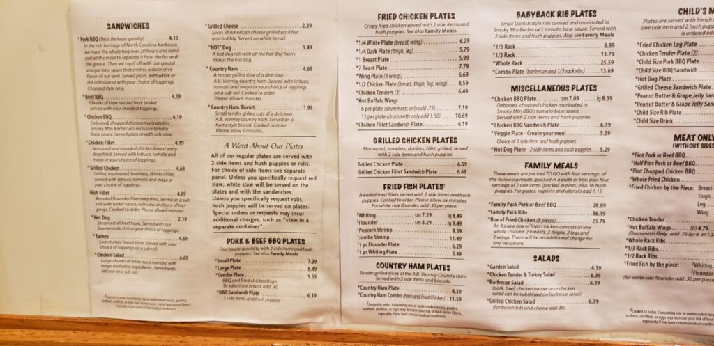 Smoky Mountain Barbecue Menu 5
